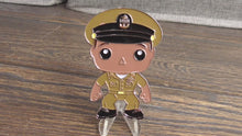 Load and play video in Gallery viewer, USN Funko Style Dark Skinned Male Navy Chief Navy Pride Khaki Uniform CPO Challenge Coin
