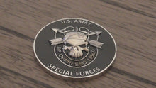 Load and play video in Gallery viewer, United States Army Special Forces Group Airborne Green Berets Skull Challenge Coin
