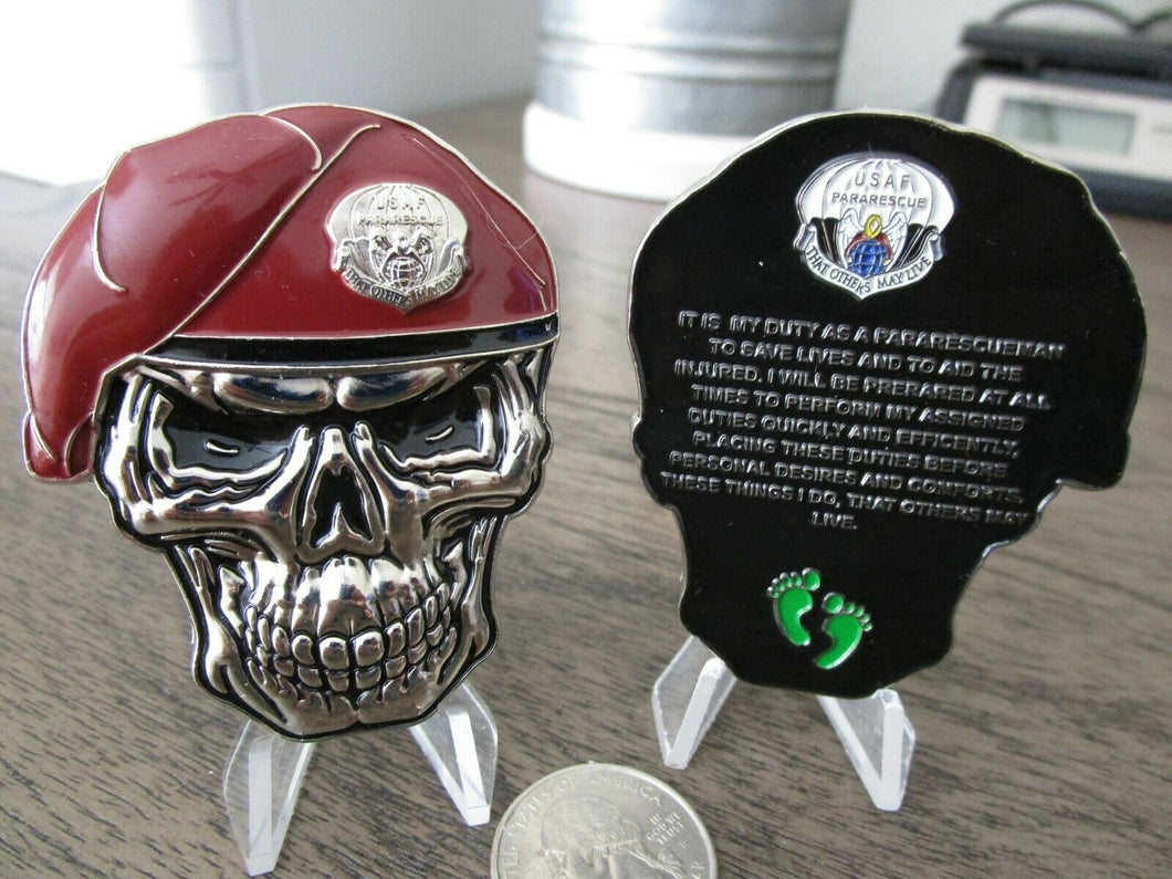 United States Air Force Special Forces Pararescueman Creed Pararescue * PJ's  Beret Skull Challenge Coin