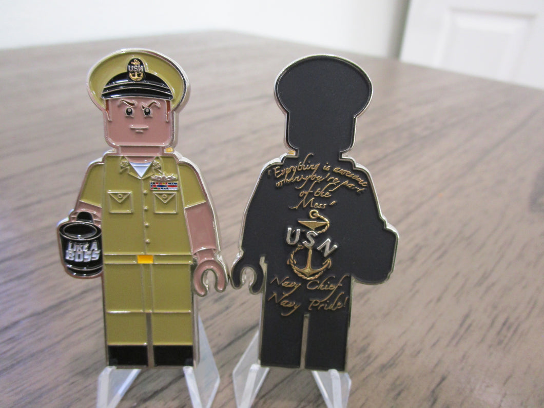 Dark Skinned Male Navy Chief Like a Boss Khaki Uniform USN CPO Mess Challenge Coin