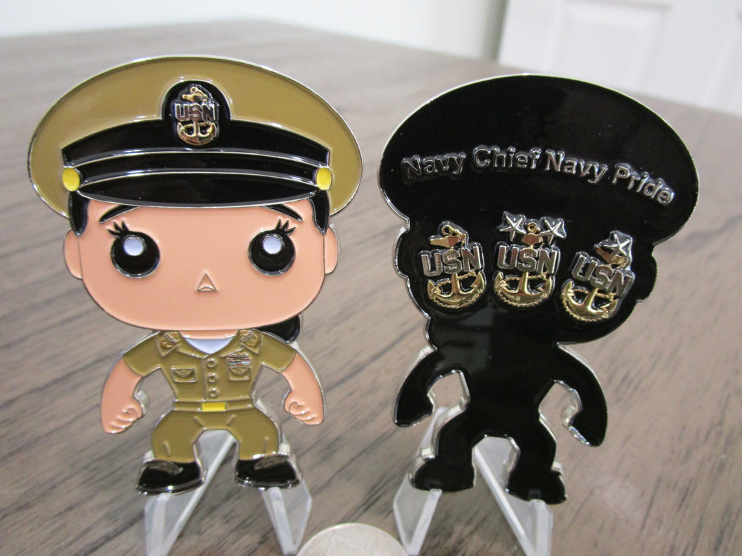 USN Funko Style Female Navy Chief Navy Pride Khaki Uniform CPO Challenge Coin