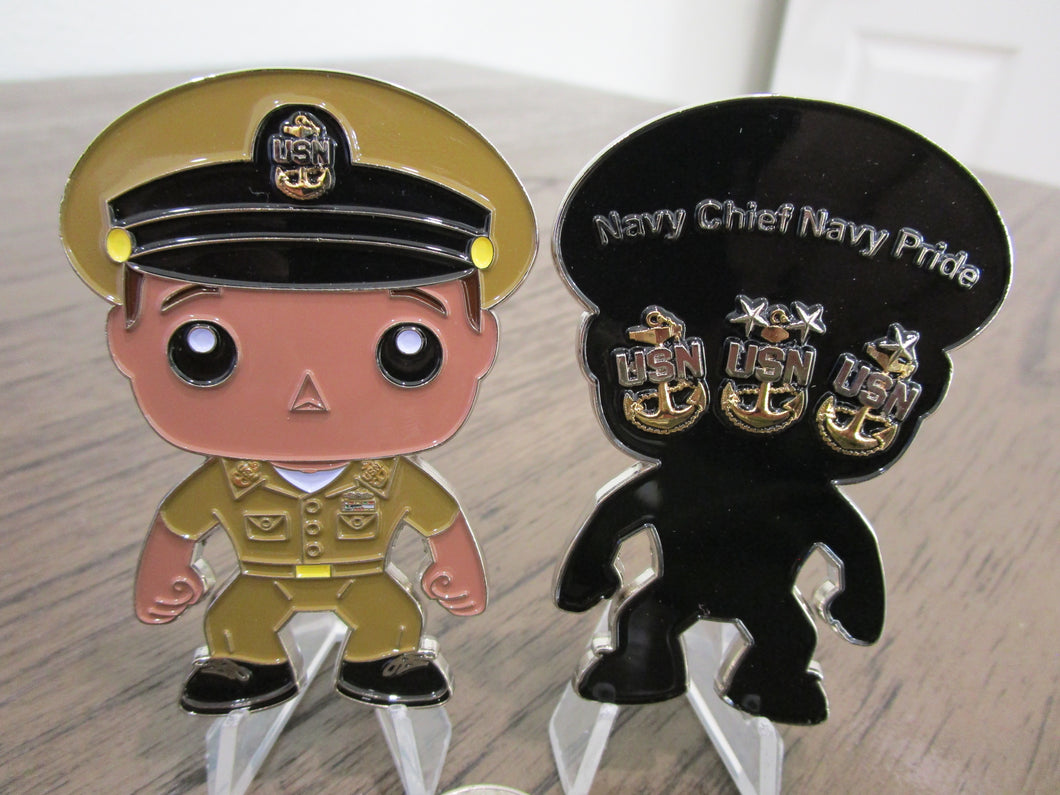 USN Funko Style Dark Skinned Male Navy Chief Navy Pride Khaki Uniform CPO Challenge Coin
