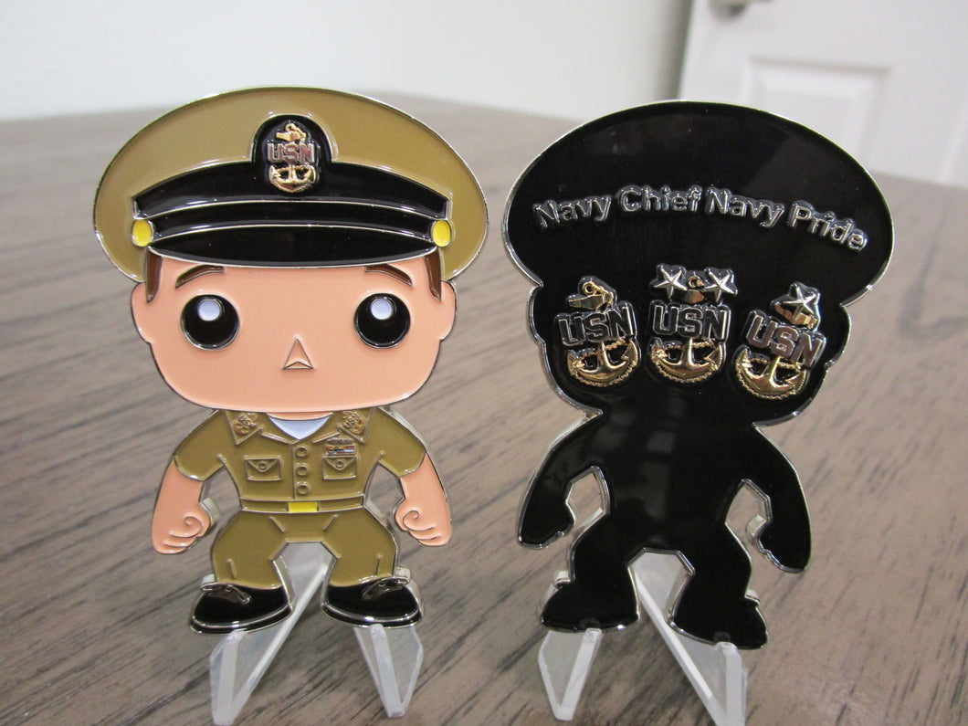 USN Funko Style Navy Chief Navy Pride Khaki Uniform Male CPO Challenge Coin