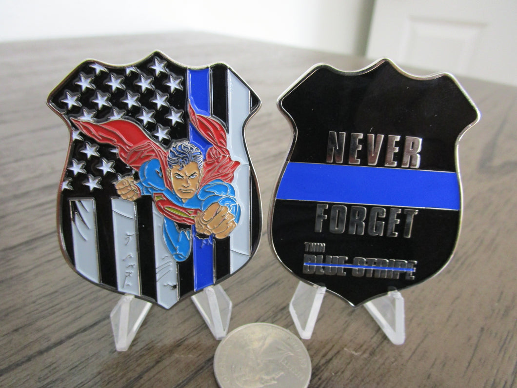 Superman Thin Blue Line TBL Never Forget Law Enforcement Police Challenge Coin