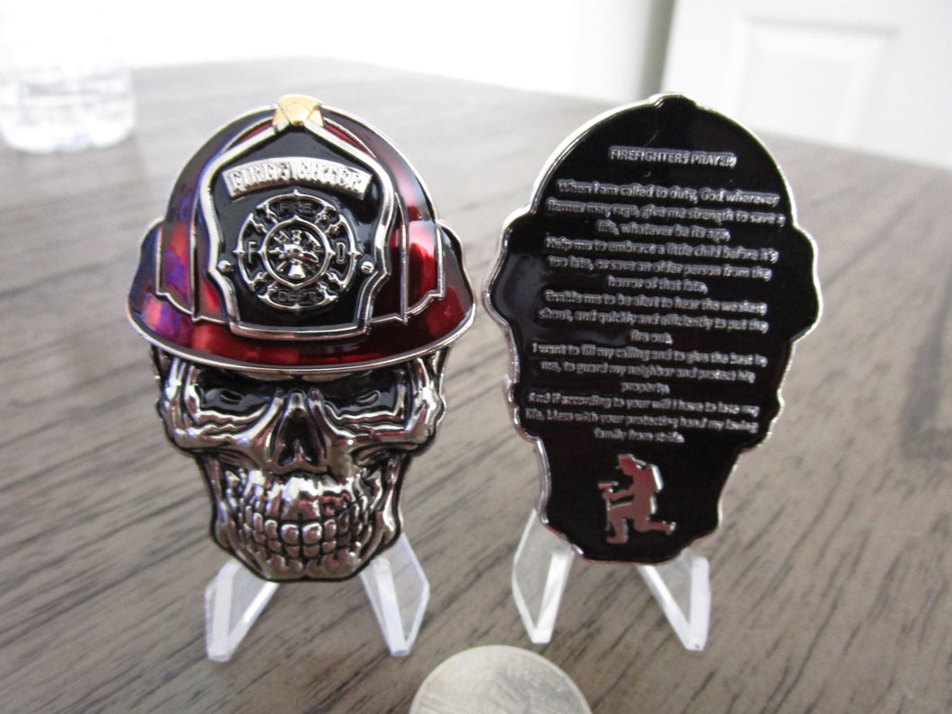 Firefighter Fireman Firewoman Firefighter's Prayer Skull Challenge Coin