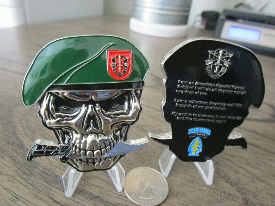 US Army 7th SFG(A) Special Forces Group Green Berets Creed Reapers Skull Challenge Coin