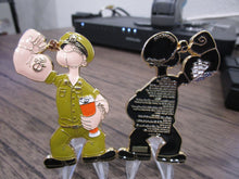 Load image into Gallery viewer, Lot of Two Popeye The Sailor Navy Chief Ask The Chief Anchors Aweigh CPO Challenge Coins
