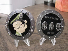 Load image into Gallery viewer, Lot of Two Popeye The Sailor Navy Chief Ask The Chief Anchors Aweigh CPO Challenge Coins
