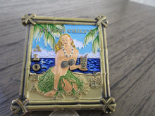 Load image into Gallery viewer, Large Island Chief Tiki Hut Hawaiian CPO USN Pin Up Girl Challenge Coin
