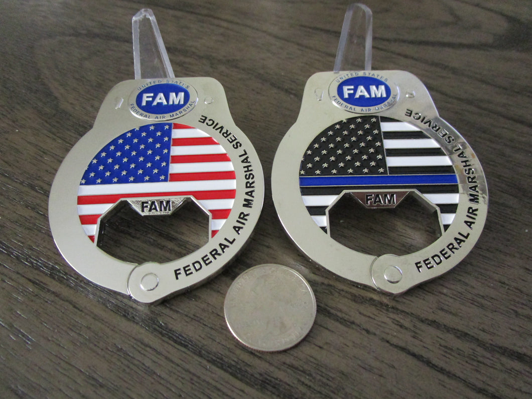 US Federal Air Marshal Service FAM FAMS Handcuff Bottle Opener Challenge Coin